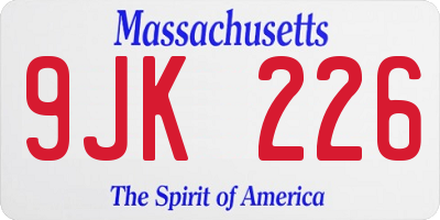 MA license plate 9JK226