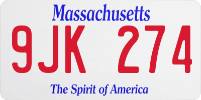 MA license plate 9JK274