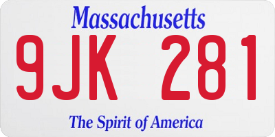 MA license plate 9JK281