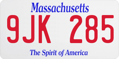 MA license plate 9JK285