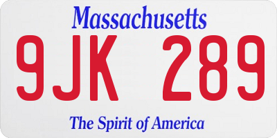 MA license plate 9JK289