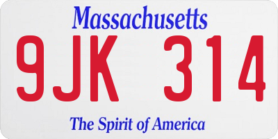 MA license plate 9JK314