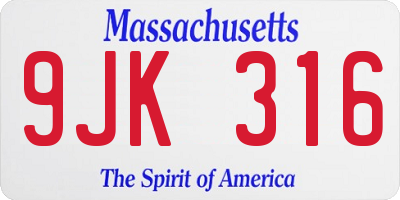 MA license plate 9JK316