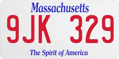 MA license plate 9JK329