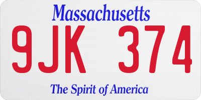 MA license plate 9JK374