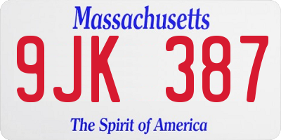 MA license plate 9JK387