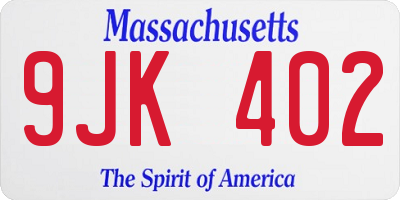 MA license plate 9JK402