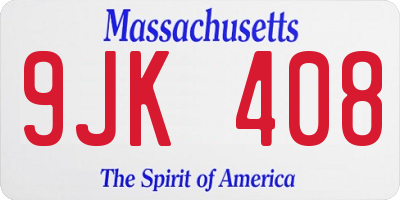 MA license plate 9JK408