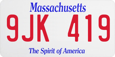 MA license plate 9JK419