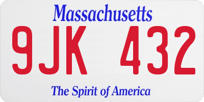 MA license plate 9JK432