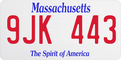 MA license plate 9JK443