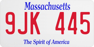 MA license plate 9JK445