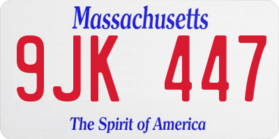 MA license plate 9JK447