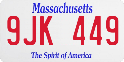 MA license plate 9JK449