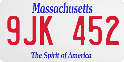 MA license plate 9JK452