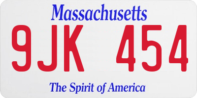 MA license plate 9JK454
