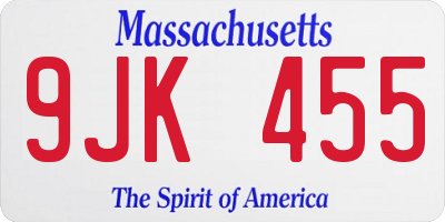 MA license plate 9JK455