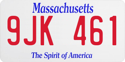 MA license plate 9JK461