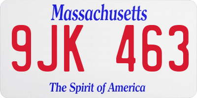 MA license plate 9JK463