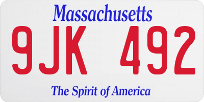 MA license plate 9JK492