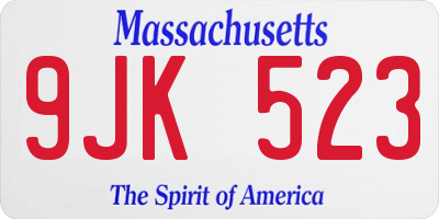 MA license plate 9JK523