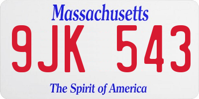 MA license plate 9JK543