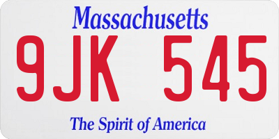 MA license plate 9JK545