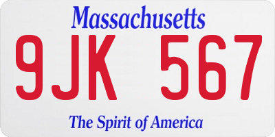 MA license plate 9JK567