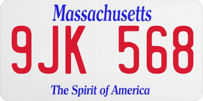 MA license plate 9JK568