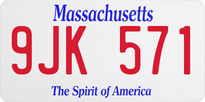MA license plate 9JK571