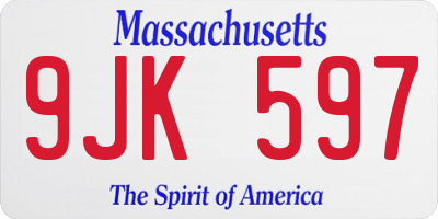 MA license plate 9JK597