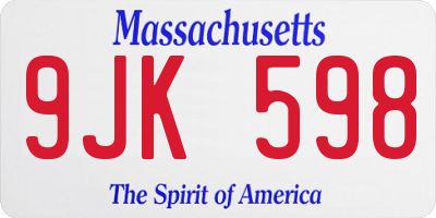 MA license plate 9JK598