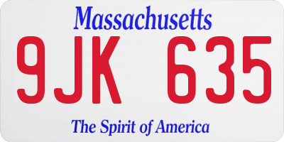 MA license plate 9JK635