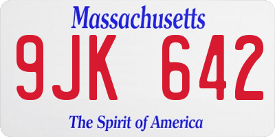 MA license plate 9JK642