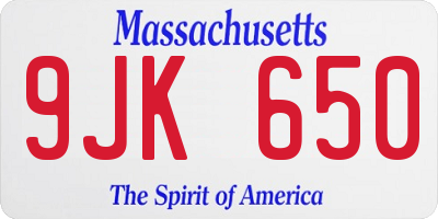 MA license plate 9JK650