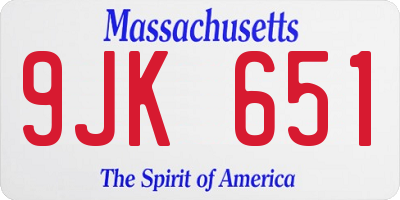 MA license plate 9JK651