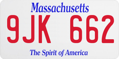 MA license plate 9JK662