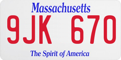 MA license plate 9JK670