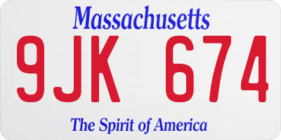 MA license plate 9JK674