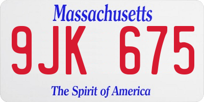MA license plate 9JK675