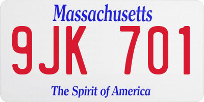 MA license plate 9JK701