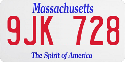 MA license plate 9JK728
