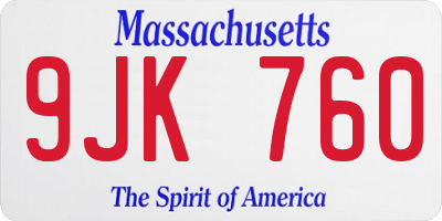 MA license plate 9JK760
