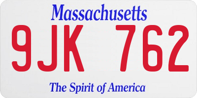 MA license plate 9JK762