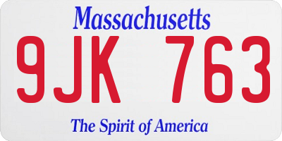 MA license plate 9JK763