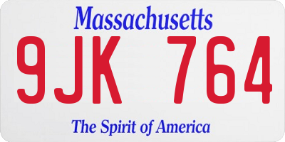 MA license plate 9JK764