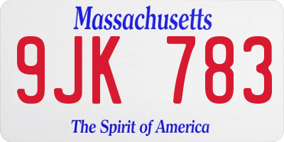MA license plate 9JK783