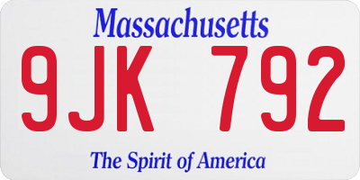 MA license plate 9JK792