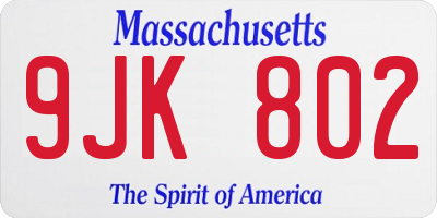 MA license plate 9JK802