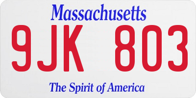 MA license plate 9JK803